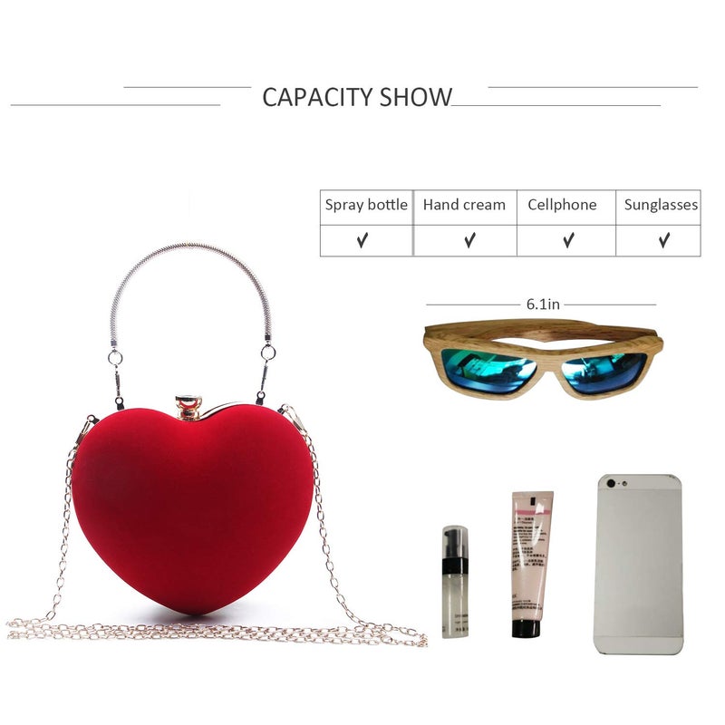 SUKUTU Womens Heart Shape Evening Bag Purse Velvet Party Tote Mini Handbag Clutch Chain Clear Shoulder Bag - Image 3